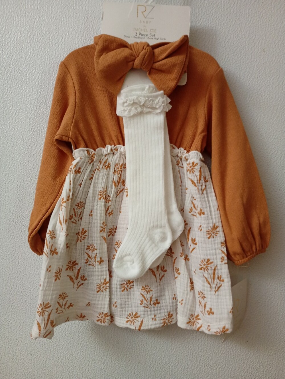 Rachel Zoe Rust and Cream Floral Baby Dress Set